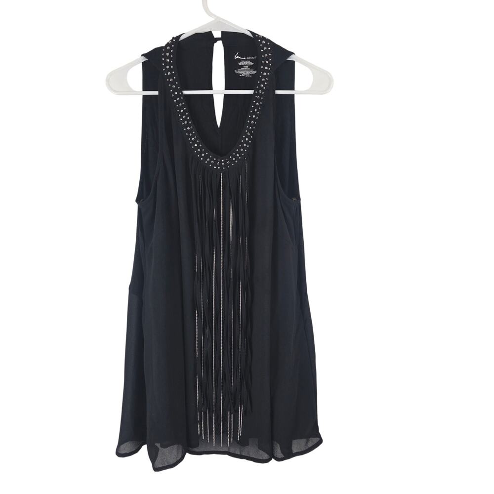 Lane Bryant Tassle Tank Top 18/20‎ Womens Plus Size Black Scoop Neck Flowy